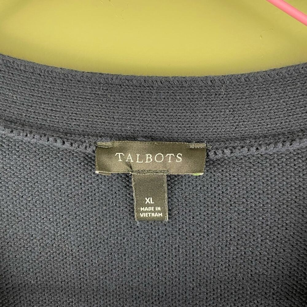 Talbots Navy Blue V-NECK POINTELLE GIRLFRIEND CARDIGAN - Picture 3 of 8